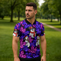 Christmas Snowman Leaves Zipper Polo Shirt Xmas Holiday Patterns - Wonder Print Shop