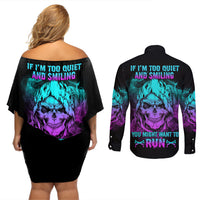 If I'm Too Quiet And Smiling Couples Matching Off Shoulder Short Dress and Long Sleeve Button Shirt - Wonder Print Shop