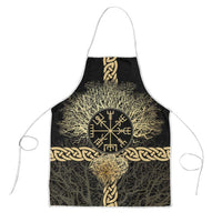 Vegvisir Compass Viking Apron with Yggdrasil Tree and Axe Symbols Norse Mythology Tribute - Wonder Print Shop