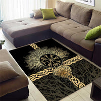Vegvisir Compass Viking Area Rug with Yggdrasil Tree and Axe Symbols Norse Mythology Tribute - Wonder Print Shop