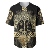 Vegvisir Compass Viking Baseball Jersey with Yggdrasil Tree and Axe Symbols Norse Mythology Tribute - Wonder Print Shop