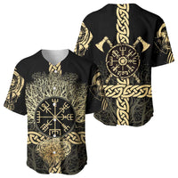 Vegvisir Compass Viking Baseball Jersey with Yggdrasil Tree and Axe Symbols Norse Mythology Tribute - Wonder Print Shop