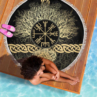 Vegvisir Compass Viking Beach Blanket with Yggdrasil Tree and Axe Symbols Norse Mythology Tribute - Wonder Print Shop