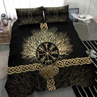 Vegvisir Compass Viking Bedding Set with Yggdrasil Tree and Axe Symbols Norse Mythology Tribute - Wonder Print Shop