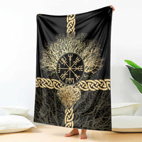 Vegvisir Compass Viking Blanket with Yggdrasil Tree and Axe Symbols Norse Mythology Tribute - Wonder Print Shop