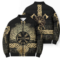 Vegvisir Compass Viking Bomber Puffer Jacket with Yggdrasil Tree and Axe Symbols Norse Mythology Tribute - Wonder Print Shop
