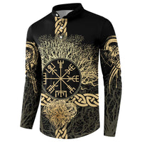 Vegvisir Compass Viking Button Sweatshirt with Yggdrasil Tree and Axe Symbols Norse Mythology Tribute - Wonder Print Shop