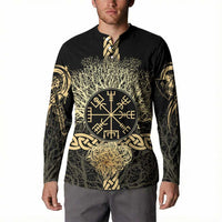 Vegvisir Compass Viking Button Sweatshirt with Yggdrasil Tree and Axe Symbols Norse Mythology Tribute - Wonder Print Shop