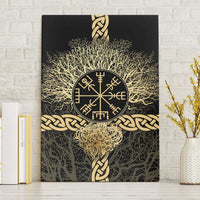 Vegvisir Compass Viking Canvas Wall Art with Yggdrasil Tree and Axe Symbols Norse Mythology Tribute - Wonder Print Shop