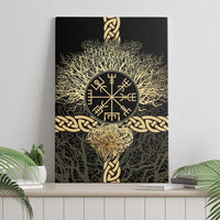Vegvisir Compass Viking Canvas Wall Art with Yggdrasil Tree and Axe Symbols Norse Mythology Tribute - Wonder Print Shop