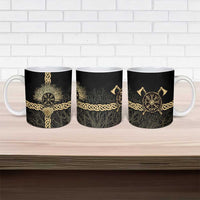 Vegvisir Compass Viking Ceramic Mug with Yggdrasil Tree and Axe Symbols Norse Mythology Tribute - Wonder Print Shop