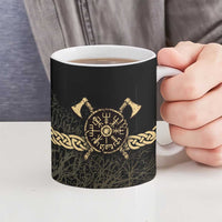 Vegvisir Compass Viking Ceramic Mug with Yggdrasil Tree and Axe Symbols Norse Mythology Tribute - Wonder Print Shop
