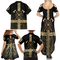 Vegvisir Compass Viking Family Matching Summer Maxi Dress and Hawaiian Shirt with Yggdrasil Tree and Axe Symbols Norse Mythology Tribute - Wonder Print Shop