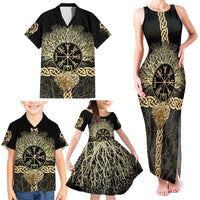 Vegvisir Compass Viking Family Matching Tank Maxi Dress and Hawaiian Shirt with Yggdrasil Tree and Axe Symbols Norse Mythology Tribute - Wonder Print Shop