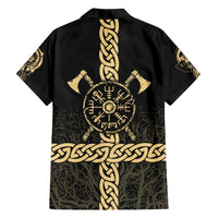 Vegvisir Compass Viking Family Matching Tank Maxi Dress and Hawaiian Shirt with Yggdrasil Tree and Axe Symbols Norse Mythology Tribute - Wonder Print Shop