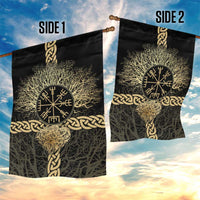 Vegvisir Compass Viking Garden Flag with Yggdrasil Tree and Axe Symbols Norse Mythology Tribute - Wonder Print Shop