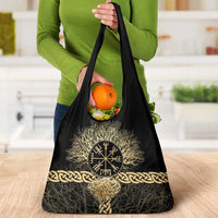 Vegvisir Compass Viking Grocery Bag with Yggdrasil Tree and Axe Symbols Norse Mythology Tribute - Wonder Print Shop
