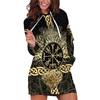 Vegvisir Compass Viking Hoodie Dress with Yggdrasil Tree and Axe Symbols Norse Mythology Tribute - Wonder Print Shop