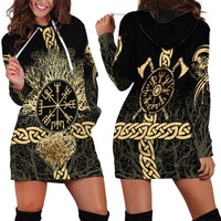 Vegvisir Compass Viking Hoodie Dress with Yggdrasil Tree and Axe Symbols Norse Mythology Tribute - Wonder Print Shop