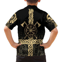 Vegvisir Compass Viking Kid Hawaiian Shirt with Yggdrasil Tree and Axe Symbols Norse Mythology Tribute - Wonder Print Shop