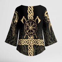 Vegvisir Compass Viking Kimono Sleeve Blouse with Yggdrasil Tree and Axe Symbols Norse Mythology Tribute - Wonder Print Shop