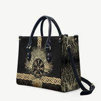 Vegvisir Compass Viking Leather Bag with Yggdrasil Tree and Axe Symbols Norse Mythology Tribute - Wonder Print Shop