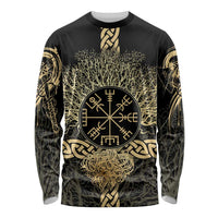 Vegvisir Compass Viking Long Sleeve Shirt with Yggdrasil Tree and Axe Symbols Norse Mythology Tribute - Wonder Print Shop