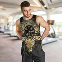 Vegvisir Compass Viking Men Tank Top with Yggdrasil Tree and Axe Symbols Norse Mythology Tribute - Wonder Print Shop
