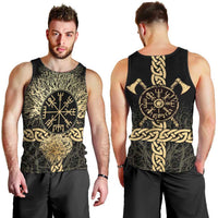 Vegvisir Compass Viking Men Tank Top with Yggdrasil Tree and Axe Symbols Norse Mythology Tribute - Wonder Print Shop