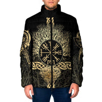 Vegvisir Compass Viking Padded Jacket with Yggdrasil Tree and Axe Symbols Norse Mythology Tribute - Wonder Print Shop