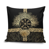 Vegvisir Compass Viking Pillow Cover with Yggdrasil Tree and Axe Symbols Norse Mythology Tribute - Wonder Print Shop