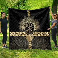 Vegvisir Compass Viking Quilt with Yggdrasil Tree and Axe Symbols Norse Mythology Tribute - Wonder Print Shop