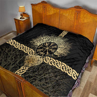Vegvisir Compass Viking Quilt with Yggdrasil Tree and Axe Symbols Norse Mythology Tribute - Wonder Print Shop