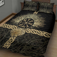 Vegvisir Compass Viking Quilt Bed Set with Yggdrasil Tree and Axe Symbols Norse Mythology Tribute - Wonder Print Shop