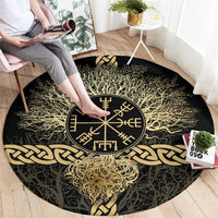 Vegvisir Compass Viking Round Carpet with Yggdrasil Tree and Axe Symbols Norse Mythology Tribute - Wonder Print Shop