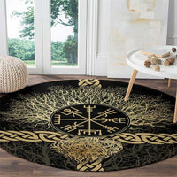 Vegvisir Compass Viking Round Carpet with Yggdrasil Tree and Axe Symbols Norse Mythology Tribute - Wonder Print Shop