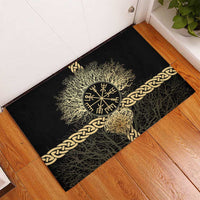 Vegvisir Compass Viking Rubber Doormat with Yggdrasil Tree and Axe Symbols Norse Mythology Tribute - Wonder Print Shop