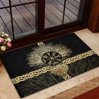 Vegvisir Compass Viking Rubber Doormat with Yggdrasil Tree and Axe Symbols Norse Mythology Tribute - Wonder Print Shop