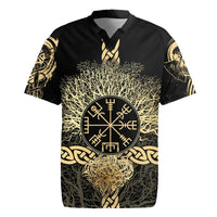 Vegvisir Compass Viking Rugby Jersey with Yggdrasil Tree and Axe Symbols Norse Mythology Tribute - Wonder Print Shop