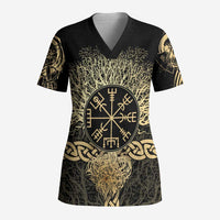 Vegvisir Compass Viking Scrub Top with Yggdrasil Tree and Axe Symbols Norse Mythology Tribute - Wonder Print Shop