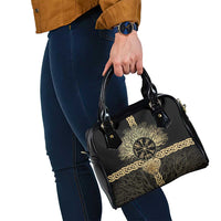 Vegvisir Compass Viking Shoulder Handbag with Yggdrasil Tree and Axe Symbols Norse Mythology Tribute - Wonder Print Shop