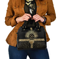 Vegvisir Compass Viking Shoulder Handbag with Yggdrasil Tree and Axe Symbols Norse Mythology Tribute - Wonder Print Shop