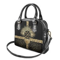 Vegvisir Compass Viking Shoulder Handbag with Yggdrasil Tree and Axe Symbols Norse Mythology Tribute - Wonder Print Shop
