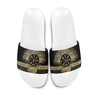 Vegvisir Compass Viking Slide Sandals with Yggdrasil Tree and Axe Symbols Norse Mythology Tribute - Wonder Print Shop