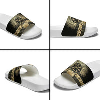 Vegvisir Compass Viking Slide Sandals with Yggdrasil Tree and Axe Symbols Norse Mythology Tribute - Wonder Print Shop