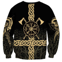 Vegvisir Compass Viking Sweatshirt with Yggdrasil Tree and Axe Symbols Norse Mythology Tribute - Wonder Print Shop