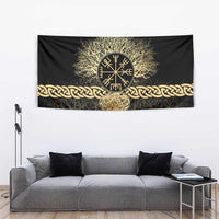 Vegvisir Compass Viking Tapestry with Yggdrasil Tree and Axe Symbols Norse Mythology Tribute - Wonder Print Shop