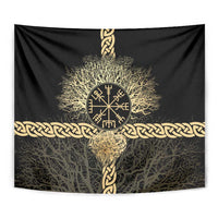 Vegvisir Compass Viking Tapestry with Yggdrasil Tree and Axe Symbols Norse Mythology Tribute - Wonder Print Shop