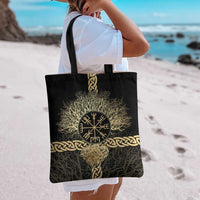 Vegvisir Compass Viking Tote Bag with Yggdrasil Tree and Axe Symbols Norse Mythology Tribute - Wonder Print Shop