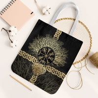 Vegvisir Compass Viking Tote Bag with Yggdrasil Tree and Axe Symbols Norse Mythology Tribute - Wonder Print Shop